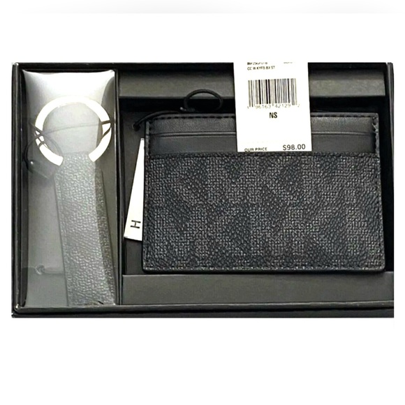 Michael Kors Mens Logo Graphic Slim Card Case & Keychain Wallet Gift Set - Picture 1 of 6